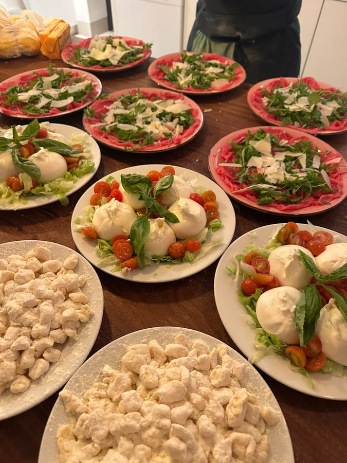 Beef carpaccio and burrata, ready to go out